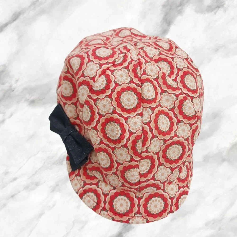 Kindercaps Hat Cap Girls One Size Red Beige Floral Bow Outdoor Travel Summer